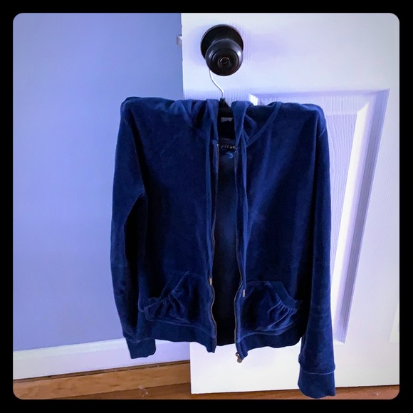 EXPRESS Velour Hoodie in blue - Picture 2 of 4